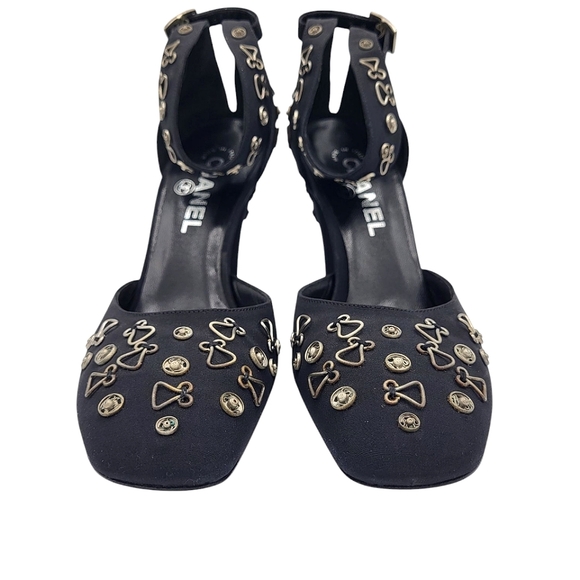 CHANEL 2003 Snap Collection Ankle Strap Pumps With Metal Snaps & Hooks Black 38 - Picture 9 of 16